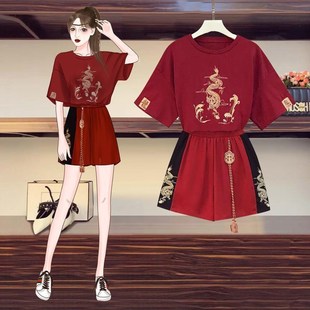 大码女装2025夏装新款显瘦洋气中国风阔腿裤微胖妹妹遮肉两件套装