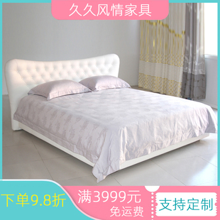 2000床 时尚 1800 现代软床 1.5米白色双人皮床多色 皮床来图定制