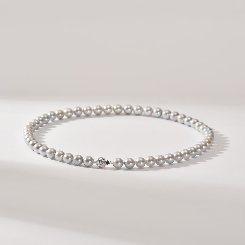 海水珍珠项链8-9mm灰色近圆形时尚项链配饰女生日礼物送女友