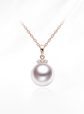 Akoya海水珍珠项链年轻款18K金钻石吊坠生日礼物送女友