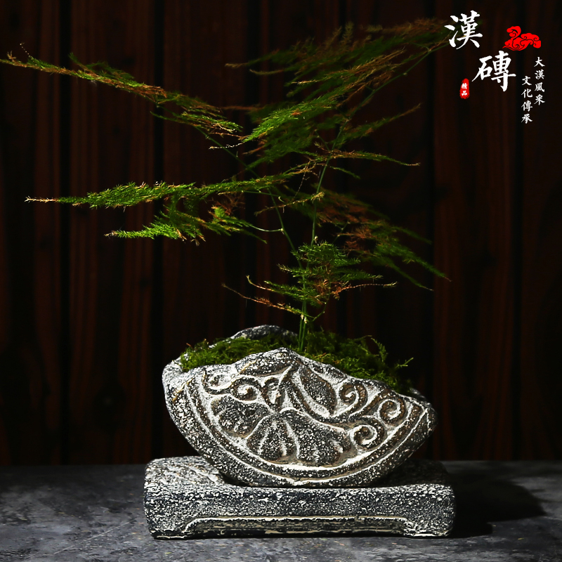 中国风仿汉砖花盆 水泥复古旧花器菖蒲绿植多肉植物花盆创意 个性
