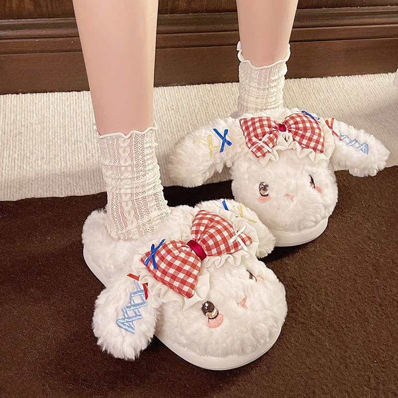 网红优质爆款其他结兔子棉拖鞋女2025秋冬新款可爱心百搭毛毛拖鞋