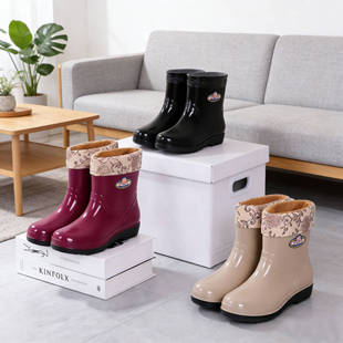 成人加绒雨靴厨房防水防滑胶鞋 冬外穿水鞋 长筒靴子 女时尚 加厚雨鞋