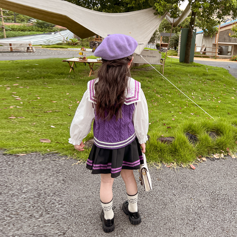 新款高货女宝宝库洛米衣服秋装小女孩时髦卡通学院风JK毛衣马甲裙