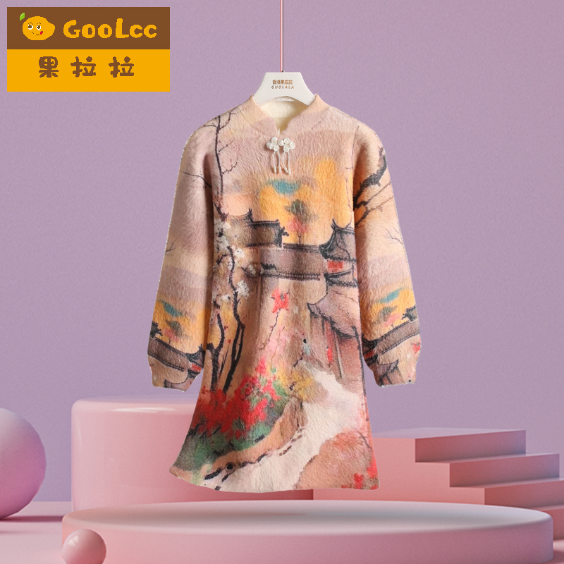 果拉拉女童秋冬改良旗袍连衣裙