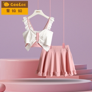 少女小清新蝴蝶结泳衣 新款 儿童泳衣女分体温泉泳装 两件套2025夏季