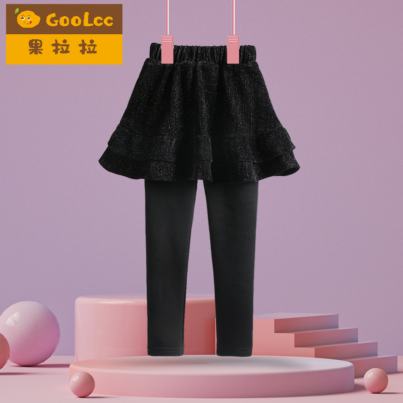 女童打底裙裤加绒加厚黑色