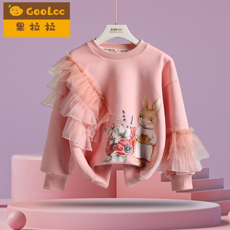 果拉拉女童秋冬加绒加厚卡通卫衣