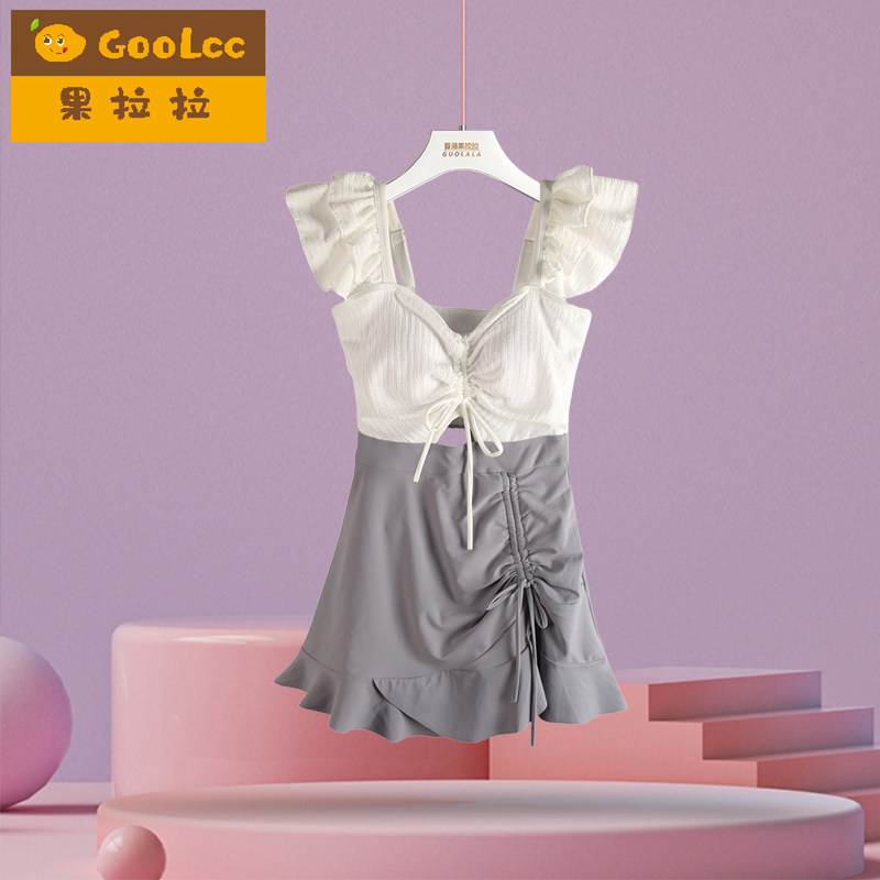 温泉连体泳衣女童韩版ins高腰游泳衣儿童保守遮肚中大童海边泳装