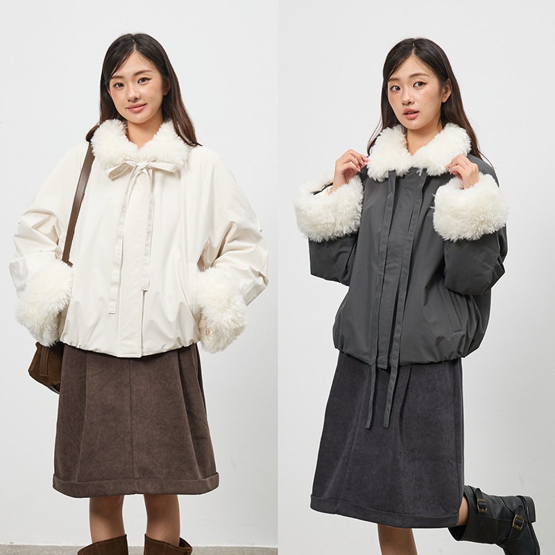 北岛鹅绒服2026冬季新款大毛领立领系带宽松韩系休闲秋冬保暖外套