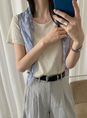 eg*麻感圆领短袖T恤女26春夏多色韩系舒适休闲百搭宽松上衣打底