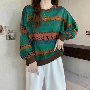 卫衣女胖mm遮肉显瘦时尚 2025大码 长袖 早秋薄款 印花百搭上衣女 女装