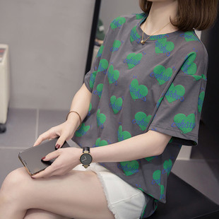 夏装 T恤女 胖mm遮肚子休闲百搭上衣韩版 宽松显瘦藏肉减龄纯棉短袖