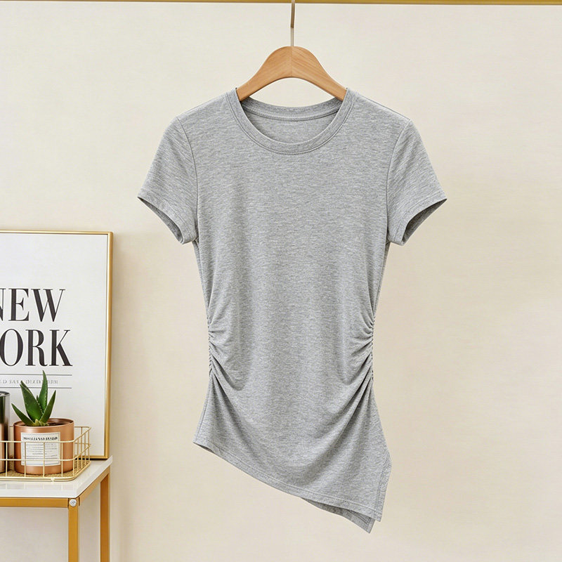 萱雅兰运动短袖女夏季新款圆领不规则健身服运动户外瑜伽t恤上衣