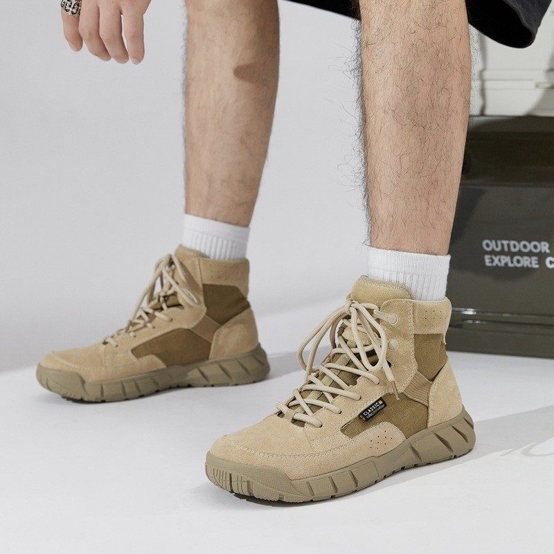真皮帆布高帮马丁靴男鞋2026新款情侣工装徒步登山战术沙漠短靴女,流行男鞋,高帮鞋,淘宝优惠券,粉丝福利购,淘宝优惠卷