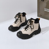 高帮登山鞋 女防水防滑真皮透气厚底增高旅游徒步鞋 马丁靴32