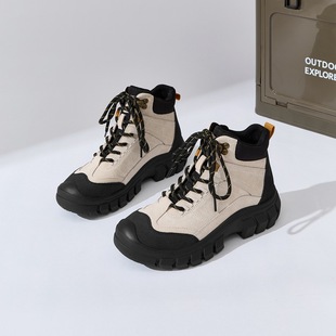 高帮登山鞋女防水防滑真皮透气厚底增高旅游徒步鞋马丁靴32 33 34