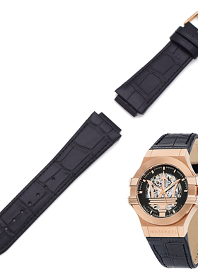 适用maserati玛莎拉蒂真皮手表表带24MM R8821108025机械男士凸口