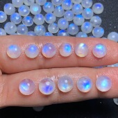 天然蓝月光圆形戒面裸石DIY绕线镶嵌戒指吊坠耳钉手链透体白月光