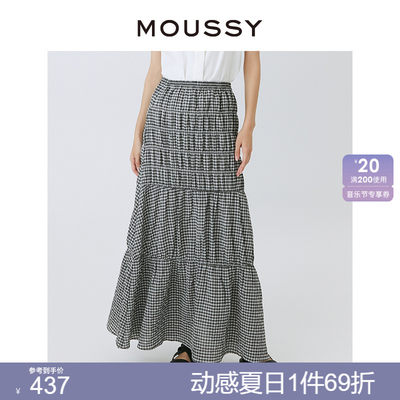 moussy打揽抽褶小格纹设计半身裙