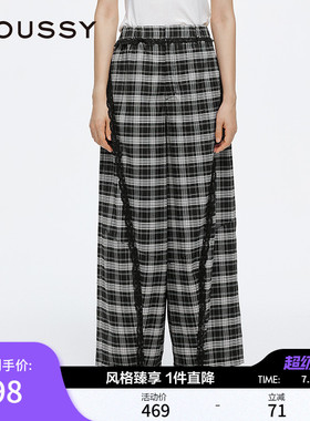 MOUSSY 春季新品慵懒风蕾丝花边宽松薄款格纹休闲裤028ISA31-3551