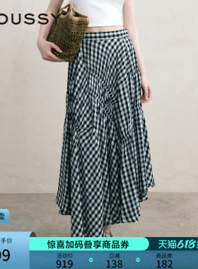 MOUSSY 春季文艺感不规则格纹半身裙女028JSX31-1066