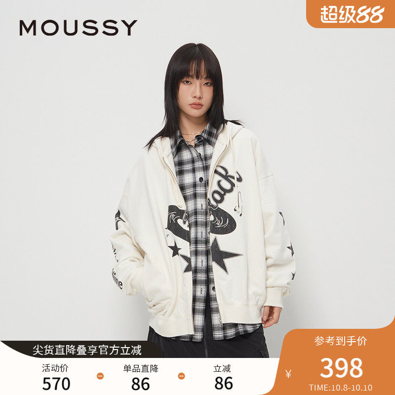 MOUSSY 秋季新品美式复古摇滚音符印花卫衣外套028HAZ90-2231