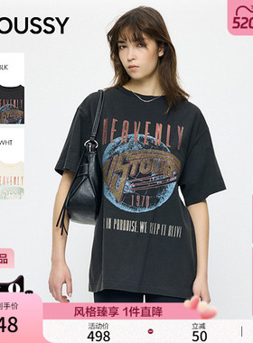 MOUSSY2026夏季新品街头复古风做旧印花短袖圆领T恤010JS290-5081