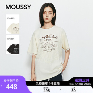 MOUSSY2026夏季新品慵懒复古风做旧字母印花短袖T恤028JSZ90-1045