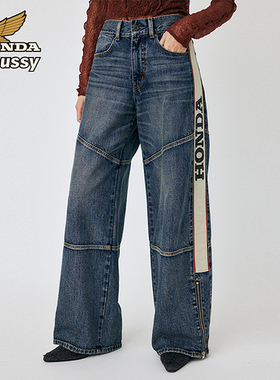 MOUSSY x HONDA 冬季新品侧缝logo阔腿牛仔裤010HAL01-6791