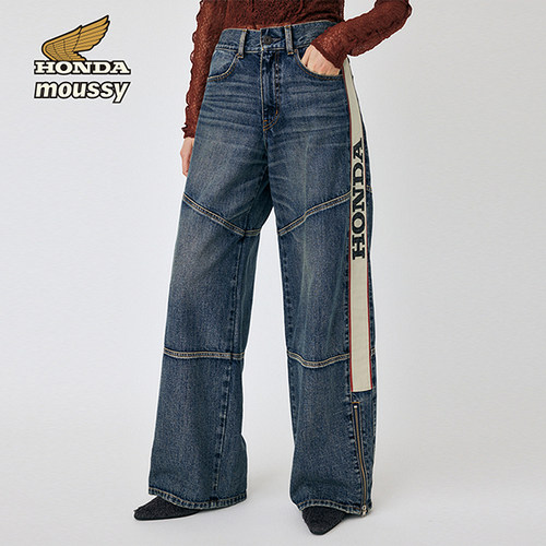 侧缝logo阔腿MOUSSY长裤