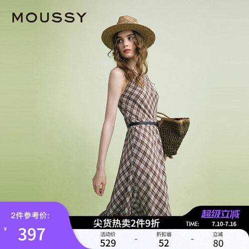MOUSSY 夏季新品复古港风菱格纹无袖连衣裙女028ISA33-3961
