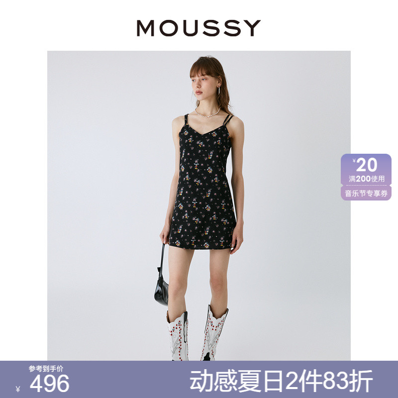 moussy花卉吊带迷你连衣裙