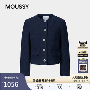 MOUSSY 2026春季新品优雅复古风圆领毛呢短外套女028JSB30-1037