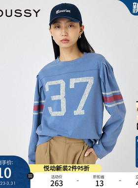 MOUSSY 春季新品撞色运动感宽松圆领长袖T恤女010ISL90-1311