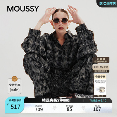李斯丹妮同款MOUSSY 春品日系撞色格子长袖衬衫 028IAA30-0341