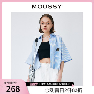 条纹米奇印花短袖 0130 多巴胺衬衫 新品 短款 夏季 女028GSQ30 MOUSSY