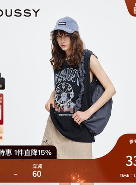 MOUSSY 2025夏季新品美式街头摩天轮LOGO无袖T恤女028ISZ90-0861