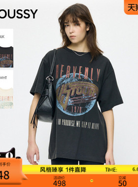 MOUSSY2026夏季新品街头复古风做旧印花短袖圆领T恤010JS290-5081