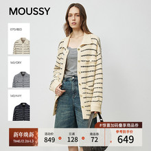 MOUSSY2025早秋新品摩登复古风圈圈纱条纹针织开衫028IAZ70-1030