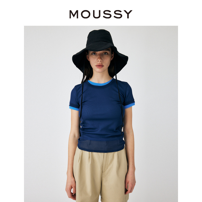 MOUSSY 夏季新品多巴胺色系撞色基础款短袖T恤010GS780-1180 女装/女士精品 T恤 原图主图