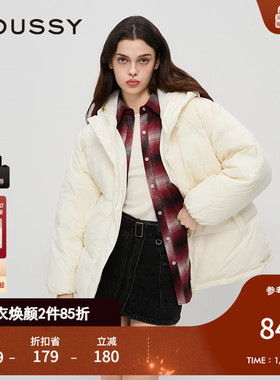 MOUSSY 冬季新品90鸭绒连帽简约中性短款羽绒服028HA930-0141