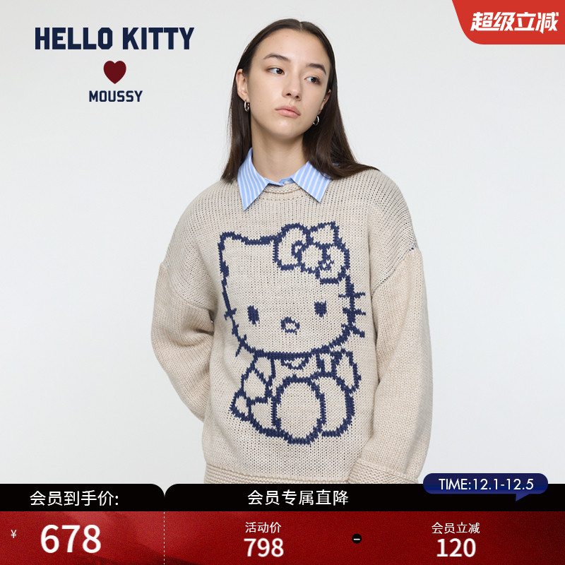 MOUSSY X HELLO KITTY联名25秋冬新款圆领毛针织衫010IAF01-8081