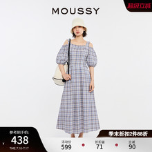 MOUSSY 春季复古文艺风格纹露肩泡泡袖长款连衣裙028HSZ30-0851