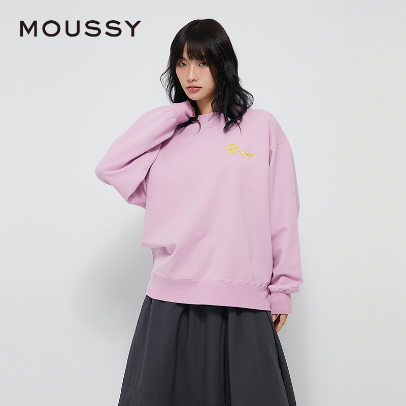 MOUSSY 冬季新品复古印花圆领宽松套头中性卫衣028HAA90-2921