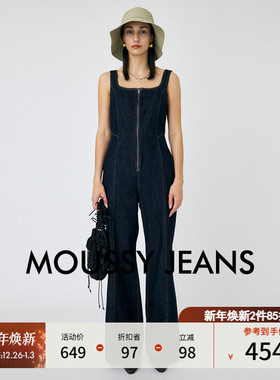 MOUSSY 秋季新品智性通勤风吊带连体裤牛仔裤女010HAS11-5071