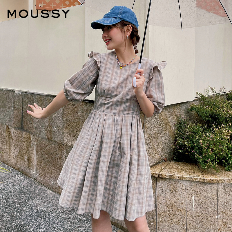 明星同款moussy格纹系带连衣裙