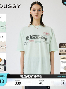 MOUSSY 夏季新品做旧LOGO印花圆领宽松短袖T恤010IS290-5281