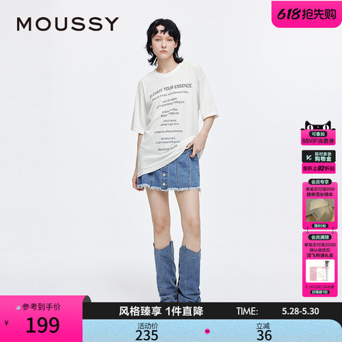 MOUSSY 早春新品复古印花字母宽松舒适短袖T恤028IAA90-0571