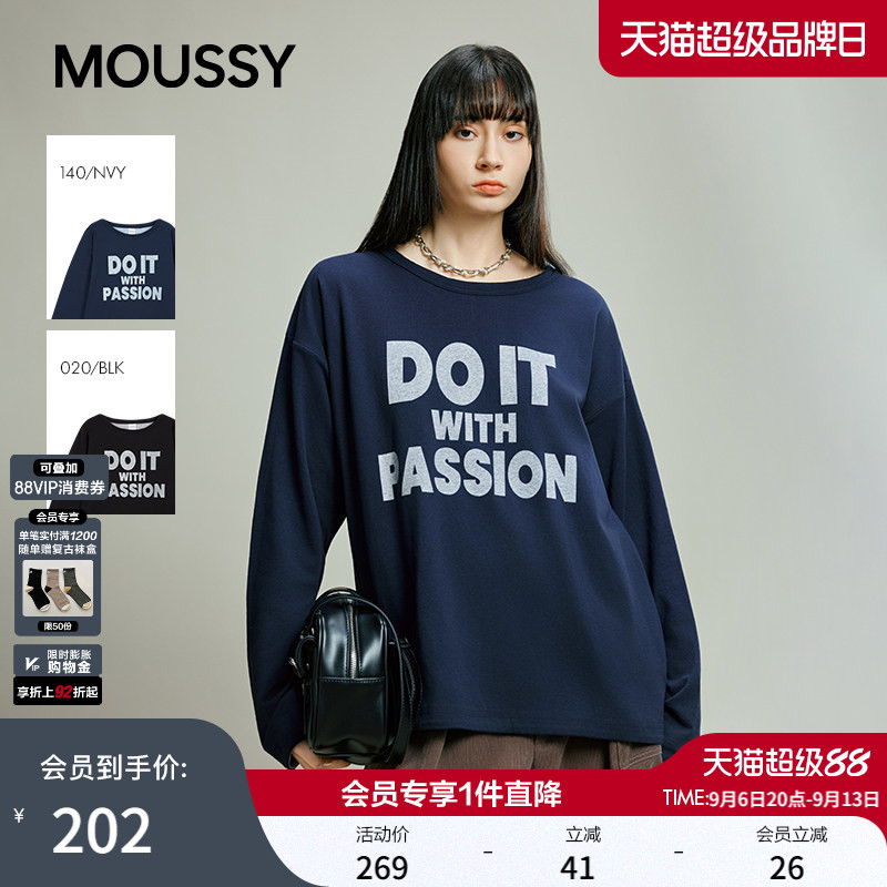 MOUSSY 秋秋新品美式复古字母印花圆领长袖T恤028IAB90-1014图片